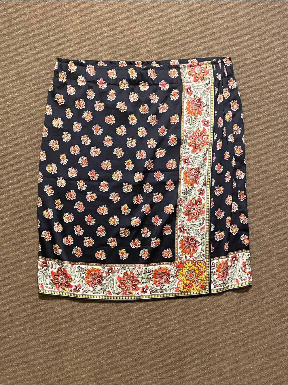LOFT Navy Pencil Skirt with Orange Floral Border